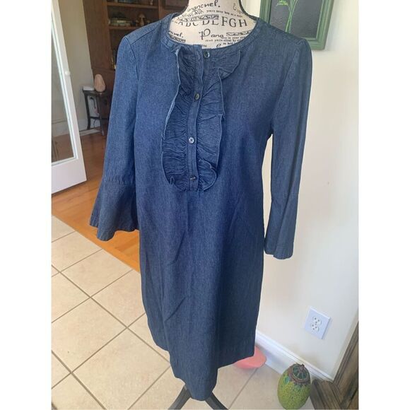 Draper James Dress Blue Denim Chambray Cotton Ruffled Front Casual - Picture 9 of 9